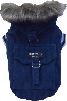 DoggyDolly W023 Hundejacke Cord blau -S- Brust 36-38 cm Rücken 23-25 cm