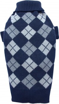 DoggyDolly W097 Strickpullover kariert blau -XXS- Brust 26-28 cm Rücken 13-15 cm