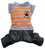 DoggyDolly C129 Hundekombi Jeans & T-Shirt orange gestreift - L